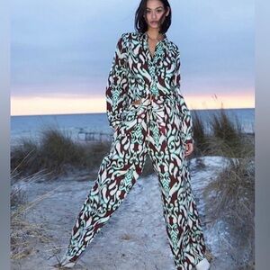 Zara Selena Set Cotton Tie Front Shirt & Pants Size S • NEW WITH TAGS •